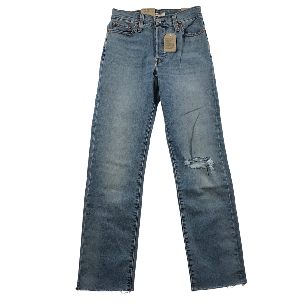 Levis Wedgie Straight High Rise Jeans Light Wash Distressed 26x28 Blue Denimβ